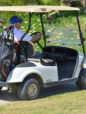 Golf cart or car on golf course.